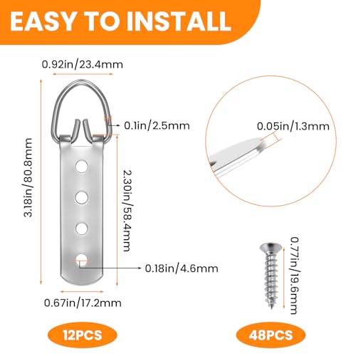 Aifeier ET 12pcs D Ring Picture Hangers, Extra Large 4-Hole with 48 Screws