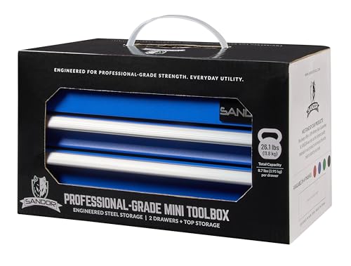 Mini Tool Box - Metal Tool Chest with 2 Drawers & PVC Drawer Liners - Blue - color: Blue