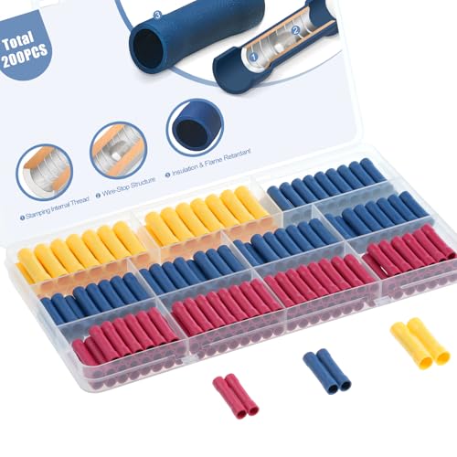 AIRIC Wire Butt Splice Connectors Kit Insulated Electrical Crimp Terminal - size: 200 PCS