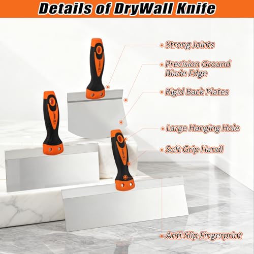 Drywall Knife Set, 12Pcs Drywall Tools Kit with Mud Pan