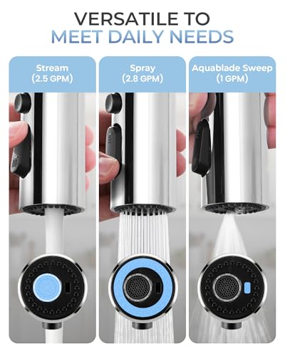 Pull Down Faucet Sprayer Head Replacement, Chrome 3 Function Pull Out Spray Head Nozzle with 9 Adapters for Kitchen Sink Faucet, American Standard for Moen Kohler Delta G1/2 Male Connector - color: Chrome