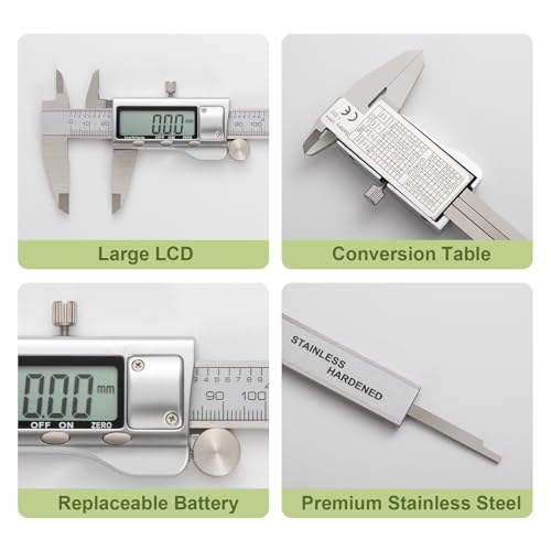 All-Metal Digital Caliper 0-12" Measuring Tool, Micrometer Caliper with Auto-Off Feature, Interchangeable Between inches and millimeters for DIY/Household and 3D Printing