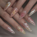 3D Handmade Spring & Summer Pink Press On Nails Almond Medium 24 Pcs, 3D Flowers Designer Reusable Acrylic Fake Nails with Glue, Party And Daily wear Nails for Women Gift - color: LF-3520, size: 24 Pieces (Pack of 1)