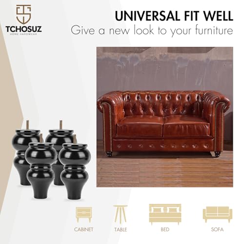 8 inch Solid Wood Furniture Spool Legs with M8 Bolts 4PCS Black - color: Black, size: 8"/20cm