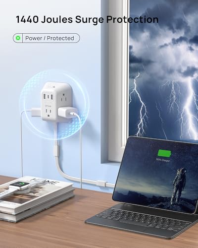 TROND 360 Rotating Plug Power Strip - Extension Cord with Multiple Outlets - size: 3 FT