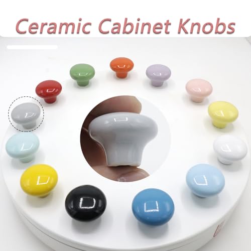 10-Pack Ceramic Cabinet Knobs Gray 32mm Round Drawer Pull - color: Gray