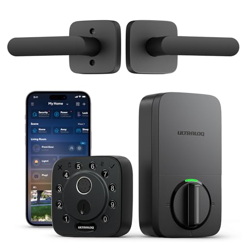 ULTRALOQ Bolt Fingerprint Smart Lock with Handle, 7-in-1 Keyless Entry Door Lock Set, Built-in WiFi Deadbolt, Auto-Lock & Unlock, App Remote Control, Compatible with Alexa, ANSI Grade 1,Black - size: Fingerprint+WiFi+Handle