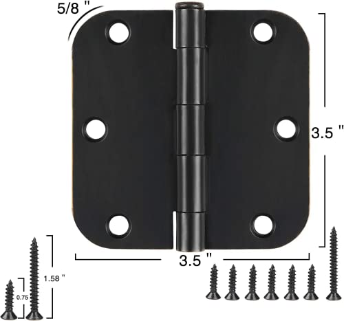 3 Pack Rounded Matte Black Door Hinges 3.5 Inch with 5/8" Radius - color: Matte Black No Squeak, size: 3 Pack