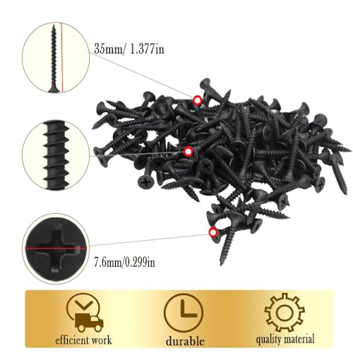 #6 x 1-3/8" Phillips Bugle Head Fine Thread Sharp Point Drywall Screw, Self Tapping Wood Screws with Black Phosphate Coated, Ideal Screw for Drywall, Wood and Sheetrock, 90 Pieces - size: #6 x 1-3/8-Inch
