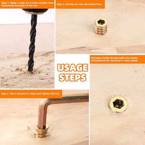1/4-20 x 15mm Wood Inserts Bolt Furniture Screw in Nut Threaded Fastener Connector Hex Socket Drive for Wood Furniture, 50 PCS - size: 1/4-20 x 15mm
