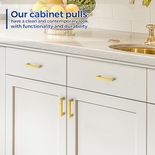 JOY DECOR Gold Cabinet Handles Square Cabinet Pulls, 3-3/4 Inch CC, 10 Pack - size: 3-3/4 Inch Hole Center