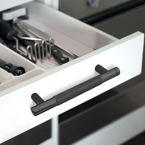 12 Pack 3 3/4 Inch 96 mm Black Knurled Cabinet Handles Cabinet Pulls Aluminum Handles Pulls Oxidation Finish with Diamond Pattern 5" Length (3.75" Hole Center) - color: Black, size: 3 3/4 Inch