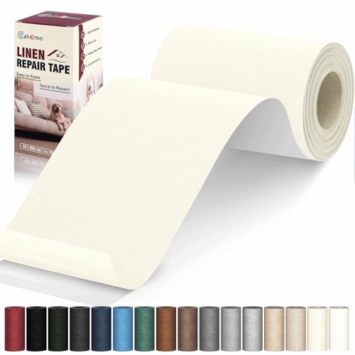Cahomo Linen Repair Tape 4x79 inch, Self Adhesive Linen Fabric Tape, Fabric Patch Tape Kit, Fabric Repair Tape for Sofas, Headboards, Chairs, Curtains - Beige White - color: Beige White, size: 4x79 inch