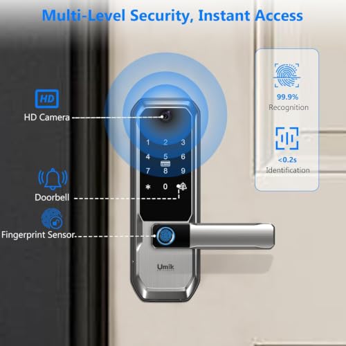 UMIKSMART WiFi Smart Door Lock with Camera, Fingerprint Keypad, App Control - color: Nickel