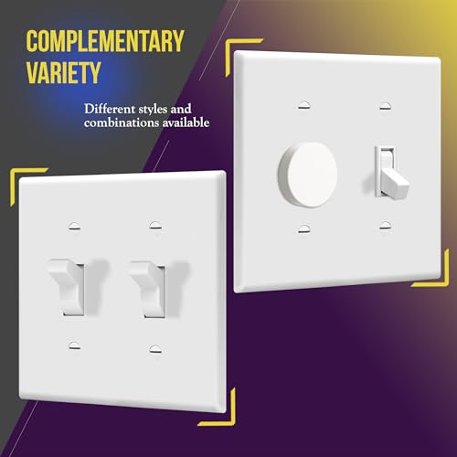 ENERLITES Double Toggle Light Switch Wall Plate, Size 2-Gang 4.50" x 4.57", Unbreakable Polycarbonate Thermoplastic, 8812-W-10PCS, White (10 Pack) - color: White, size: 2 Gang