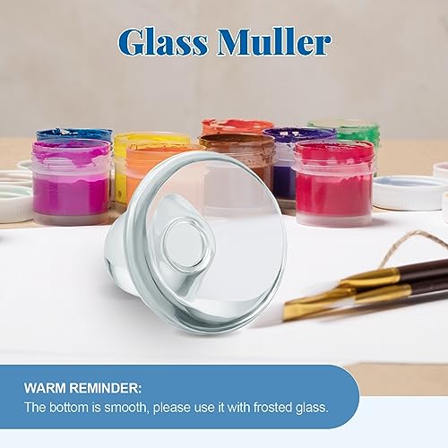 Nuanchu Glass Muller for Making Paint, 2.95 in Muller Art Supplies for Artists Grinding Pestle Apparatus for Watercolor Oil Pigment Tempera Crafts Mixing Homemade Paint Tools (Round Handle)