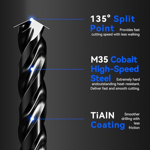 3/16" Triple Spiral Flute Cobalt Drill Bit Set (Pro - TiAlN Coated), Metal Drill Bit Set for Steel, Hardened Metal, Stainless Steel, 10-Piece with Index Storage Case - size: 3/16 in (10pcs)