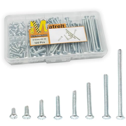 120 Pcs 8 Sizes #6-32 Machine Screws Knob Screw Cabinet Screws Electricians Screw, Carbon Steel Zinc-Plated Phillips Pan Head Machine Screws Assortment Kit - size: #6-32-8Size-120P