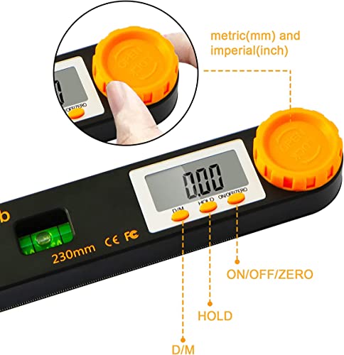 Rainyb Digital Angle Finder Tool 7inch 0-360 degree LED Digital Protractor with Horizontal Vertical Bubble Levels and Ruler Meter Accurate Tools for Carpenters,Woodworkers,Fabricators - style: 7inch Angle Finder X 1