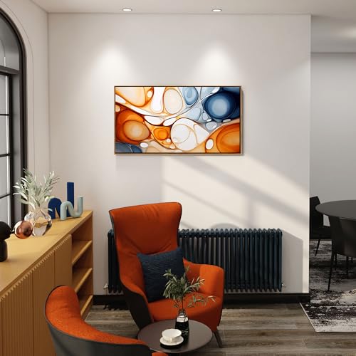 KLAKLA Orange and Blue Abstract Wall Art - Modern Picture Artwork for Wall Decor - Frame Wall Art for Living Room Office Bedroom - color: Colorful + Orange Frame, size: 40"L x 20"W