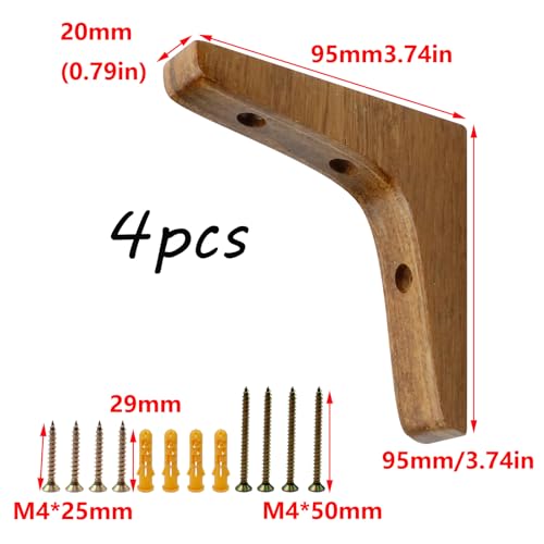 Antrader 4PCS Wooden Shelf Brackets,Solid Wall Mount Wood Shelf Bracket,Wood Triangle Bracket,L Shape Shelf Holders Include Mounting Screws,3.74 x 3.74 x 0.79 Inches,Dark Brown - color: Dark Brown, size: 3.74"×3.74"×0.79",4pcs