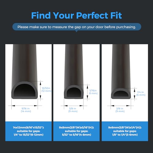 Ravinte Weather Stripping Door Seal Strip, 23 FT D-Shaped Silicone, Black - color: Black, size: 3/8" W × 1/4" T x 23FT