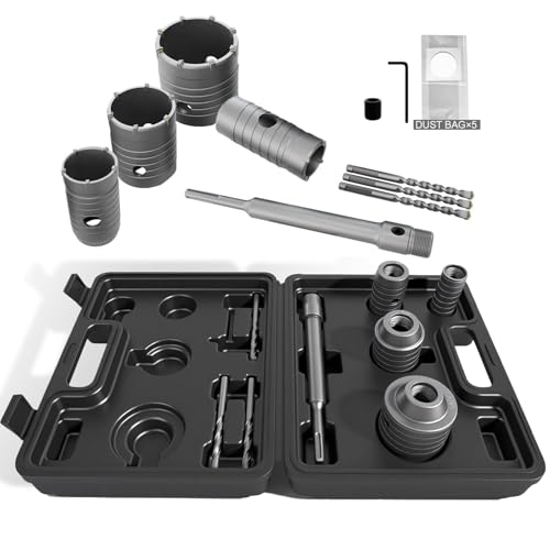 CATITO 11 Piece Set of Concrete Hole Saw (30mm 40mm 50mm 65mm),Concrete Hole Saw Kit for Concrete with SDS Plus Shank Connecting Rod and 5pcs dust Bag, Cement|Brick Stone|Wall. - size: 4PCS