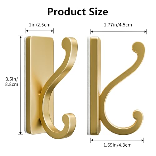6 Pack Self Adhesive Coat Hooks - Gold Wall Hooks Wall Mount. - color: Gold
