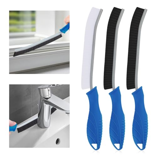 TQRR 3Pcs Hard Bristle Crevice Cleaning Brush-Thin Grout Scrub Brush - color: Lichen Blue