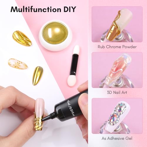 Makartt 15g 3D Nail Gel & Gold Chrome Nail Powder Kit for Sculting and Drawing - color: A04-Clear 3D Nail Gel & Gold Chrome Nail Powder