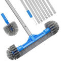 TidyMister Pool Brush with Pole - 20’’ 2-in-1 Detachable Round Brush with Extra Side Brush for Cleaning Hard-to-Reach Corners, 9 FT Aluminum Extended Pool Pole with Hidden Hook Retriever - size: 20 Inch