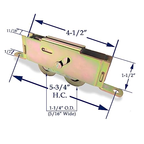 Sliding Patio Door Tandem Roller Assembly for Guardian Glass Doors, 1-1/4" Steel Ball Bearing, 5-3/4" Hole Centers, Edge Adjustable, 2 Pack - style: Edge Adjuster