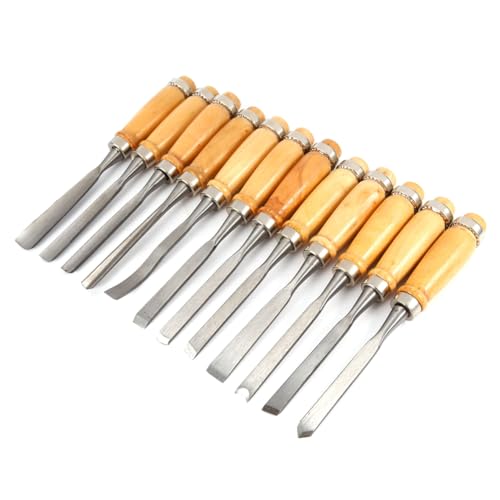 Wood Chisel Tool Set, 12pcs Woodworking Chisels Wood Carving Tools Trimming Down Wood Woodworking Lathe Gouges Tools with Roll-Up Carrying Case for Carpenter Craftsman