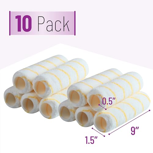 Bates- Paint Roller Covers, 9", Pack of 10, Covers for Paint Rollers 9 Inch, 9 Inch Paint Roller Covers, Paint Roller Cover, Paint Roller Covers 9 Inch, Large Paint Roller Covers - color: Yellow Stripes, size: 9 Inch, 10 Pack