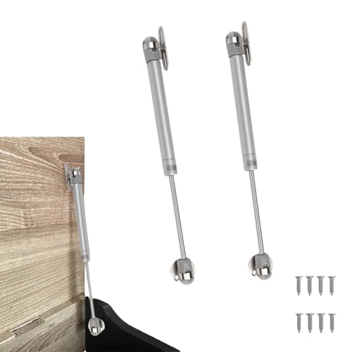 100N Soft Close Safety Gas Strut Hinges, CJQZP 2 Pack Heavy Duty Toy Box & Cabinet Hinges for Curved, Round, Arched & Flat Lids - color: silvery