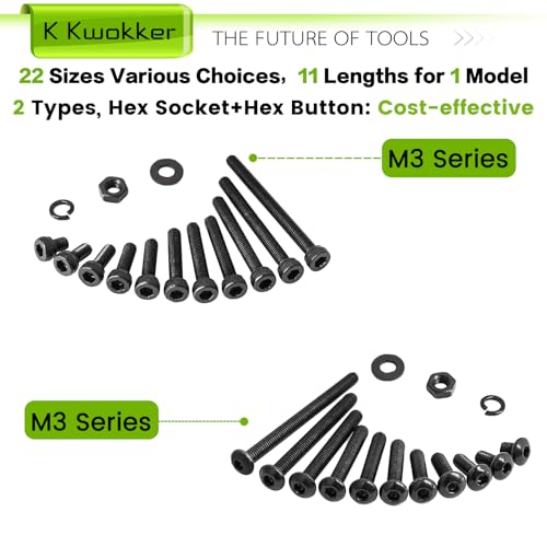 M3 Hex Socket & Button Head Bolt & Nut Assortment Kit, 2540Pcs - size: E. M3