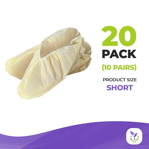 AMZ Medical Supply Yellow Disposable Shoe Covers for Indoors/Outdoors, 18 Inch. Pack of 20 (10 Pairs) Waterproof Disposable Boot Covers. Durable PP+PE 82 GSM Booties to Cover Shoes with Secure Elastic