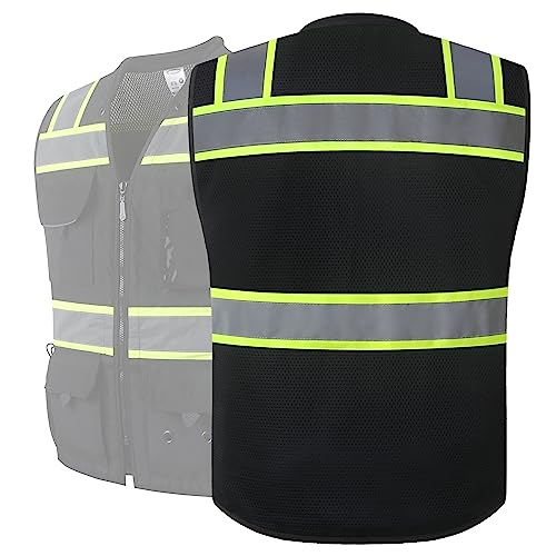 JKSafety Hi-Vis Unisex Surveyor Safety Vest Heavy Duty PPE Inner Pockets ANSI/ISEA Compliant - color: 188-black, size: 5X-Large