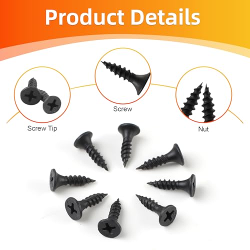 Black Wood Screws 163PCS #6x1/2 Flat Head Self-Tapping - color: Black 163 pcs