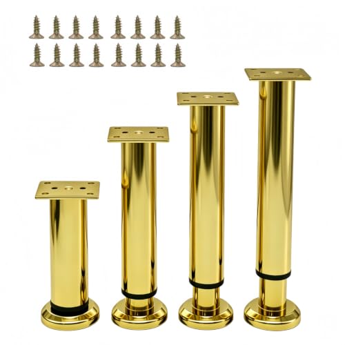 4Pcs Adjustable Gold Metal Furniture Legs 9.64-15.7 Inch Cabinet Desk Sofa - color: Gold, size: 9.64"-15.7"-Set of 4
