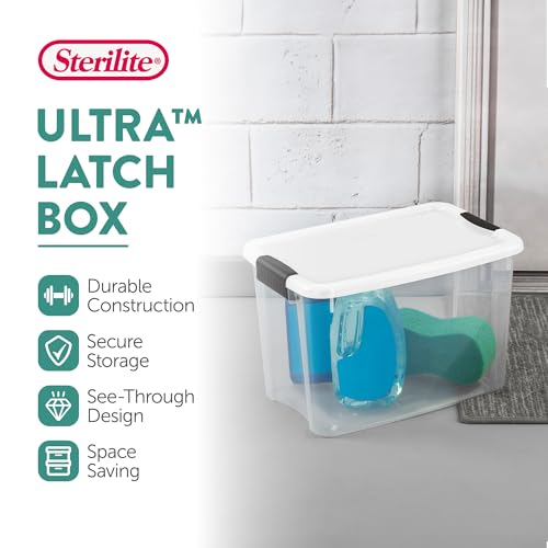 Sterilite Ultra Latch Box with Lids for Home and Office, 30 Quart, 12-Pack | Heavy-Duty and Stackable Plastic Containers with Latches for Closet, Cabinet, Bedroom, Bathroom and Dorm Room Organization - size: 30 Quart