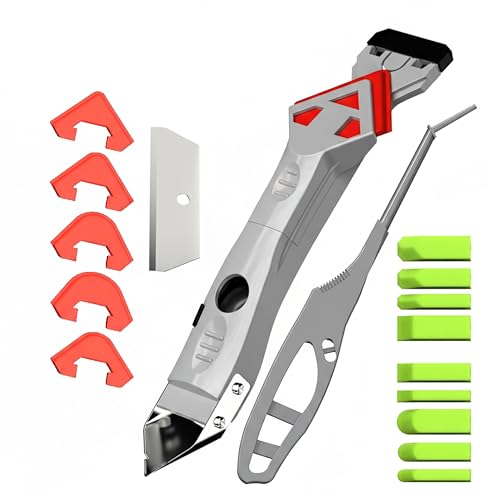 7 in 1 Caulking Tool with 5 Silicone Pads and 10pcs Caulking Tool Kit, Caulk Remover Tool with Replacement Blades and Unclogging Needle, Caulking Removal Tool for Kitchen Bathroom and Window - size: 7 in 1