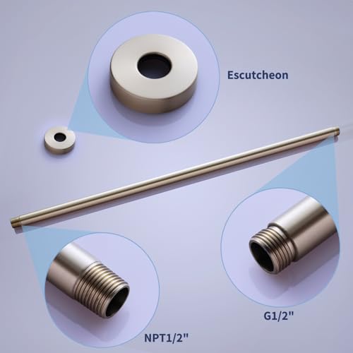 Brushed Gold 26 Inches Ceiling Mount Round Shower Arm With Flange Straight Extender Extension Pipe Replacement Rain Shower Head Straight For Fixed - color: Brushed Gold