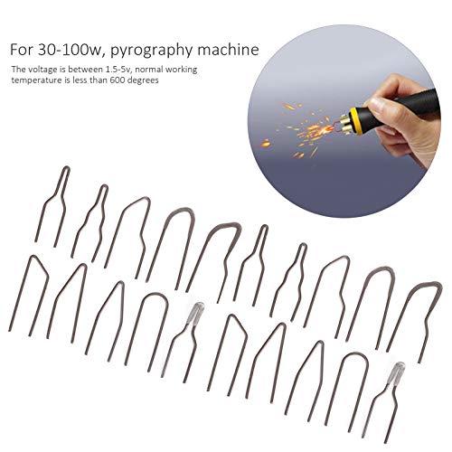 Burning Wire Tip, 20 Pieces Pyrography Tip Nibs Kit Wood Burning Pyrographic Tip Kit Metal Alloy Carving Heating Pen Nibs High Impedance No Bend Heating 30-50W Pyrography Machine Accessory Tool