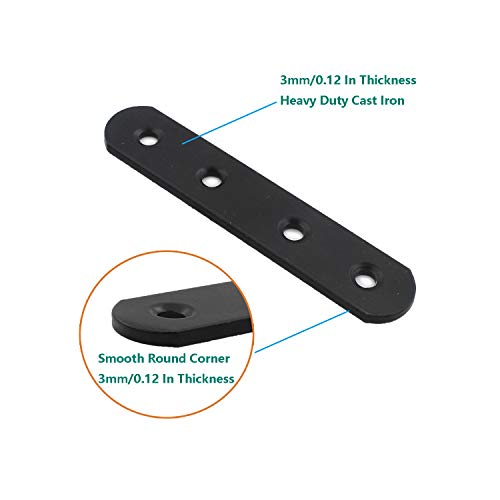 4 Pack Flat Mending Plate for Wood, ULIFESTAR Black Iron Flat Straight Brace Brackets Metal Repair Fixing Wood Brace Joining Plates Connector for Repairing Wooden Furniture with Mounting Screws - size: 4 x 0.79 x 0.12 inches