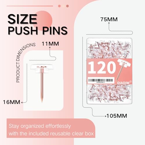 120PCS Glod Thumb Tacks for wall Push pins for wall thumbtacks for Hanging - color: Rose Gold
