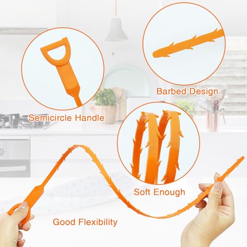 Drain Clog Remover, 25.2inch Flexible Long Pipe Snake Hair Clogs Catcher Cleaner Tool for Toilet, Kitchen Sink, Bathroom Tub, Sewer Drain - color: Orange 25.2inch