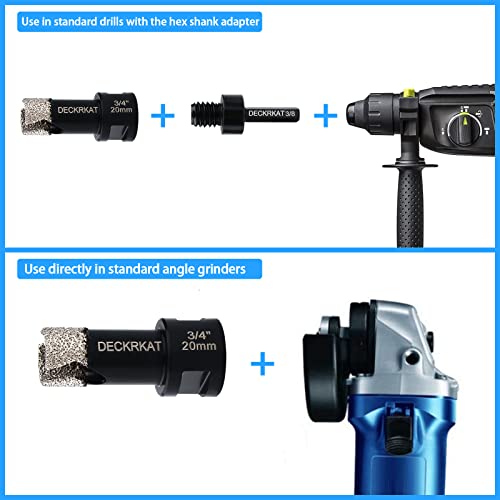 3/4” Diamond Hole Saw with Slots 20mm Vacuum Brazed Tile Hole Saw for Porcelain Granite Brick Concrete with 5/8-11 Thread to 3/8” Hex Shank Adapter Fit Both Angle Grinders & Electric Drills - size: 3/4”（20mm）