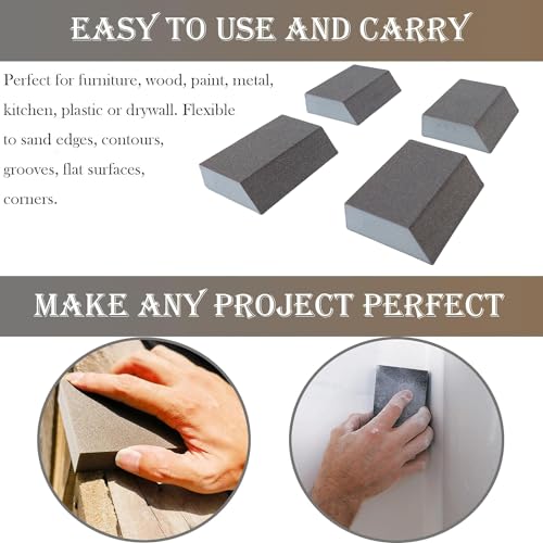 4 Pack 320 Grit Single Angle Sanding Sponge, Washable and Reusable Sanderpaper Hand Sanding Blocks for Wood Drywall Metal Home Sanding - style: 320 Grit