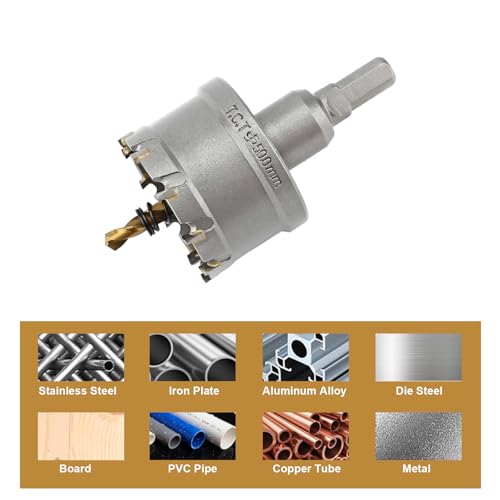 2'' TCT Hole Saw Kit Tungsten Carbide Tipped Hole Saw Drill Bit with Titanium-Plated Pilot Drill bit for Metal, Stainless Steel, Iron (50MM) - size: 50MM | 2''